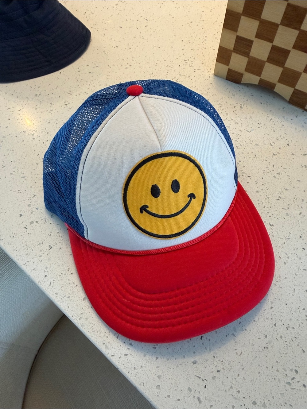 Smiley Face Trucker Hat - Red, White & Blue
